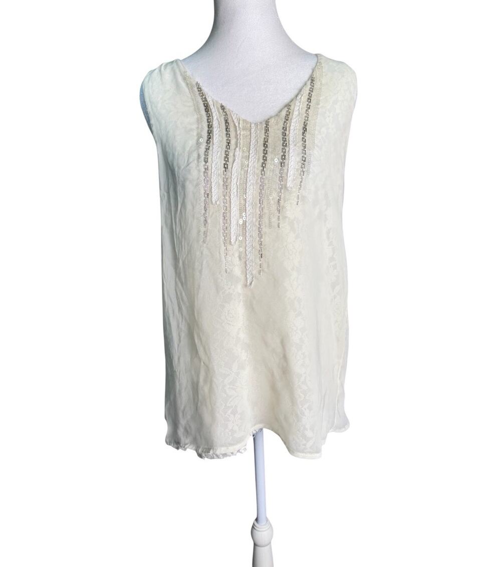 Miss Me Womens Lace Mesh Beaded Boho Top Small Asymmetrical Wrap Back Festival